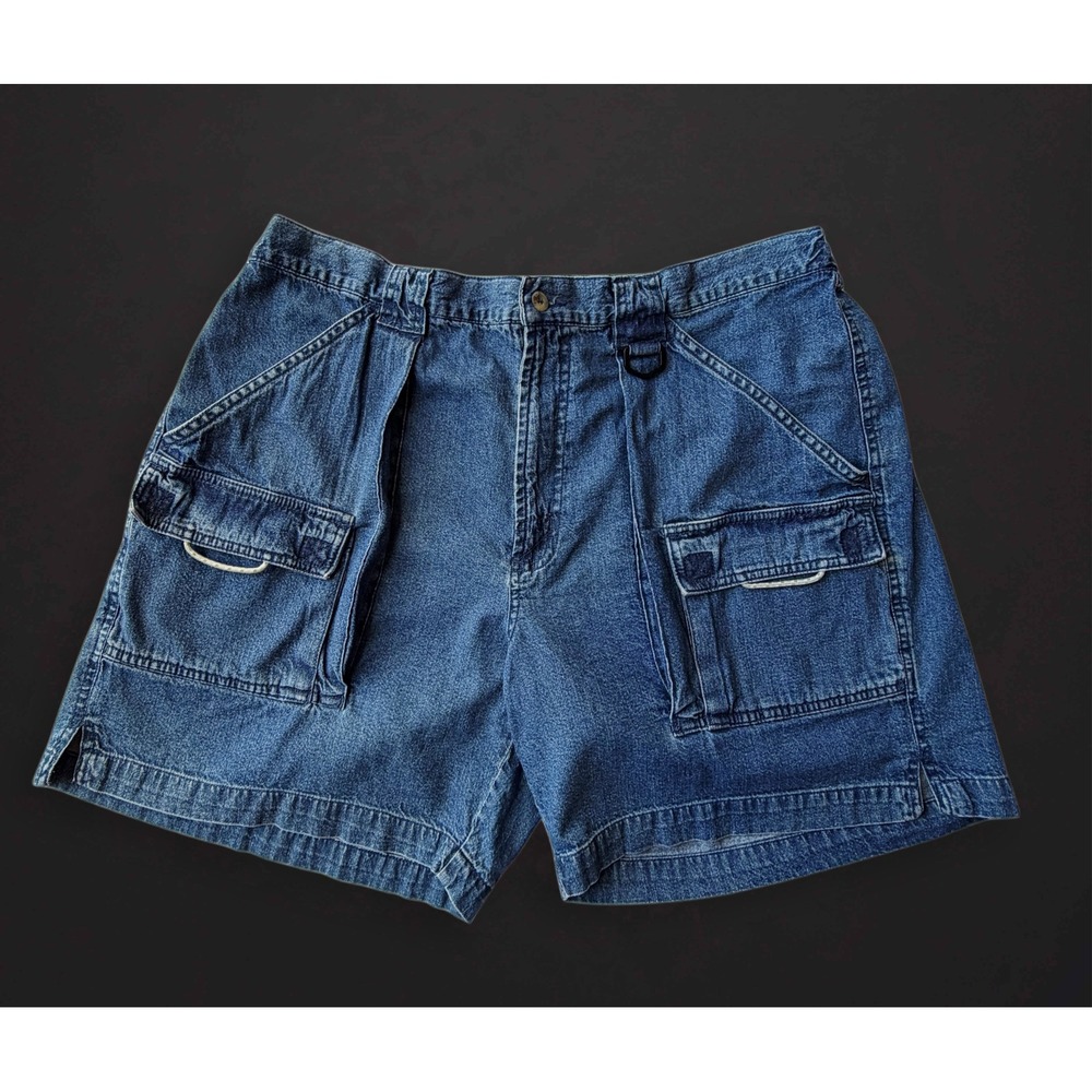VTG Columbia PFG Denim Cargo Fishing Shorts Mens Blue 106 FM 8000 Utility Pocket